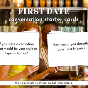 56 tarjetas imprimibles para iniciar conversaciones en la primera cita, ansiedad social, rompehielos y tarjetas de preguntas
