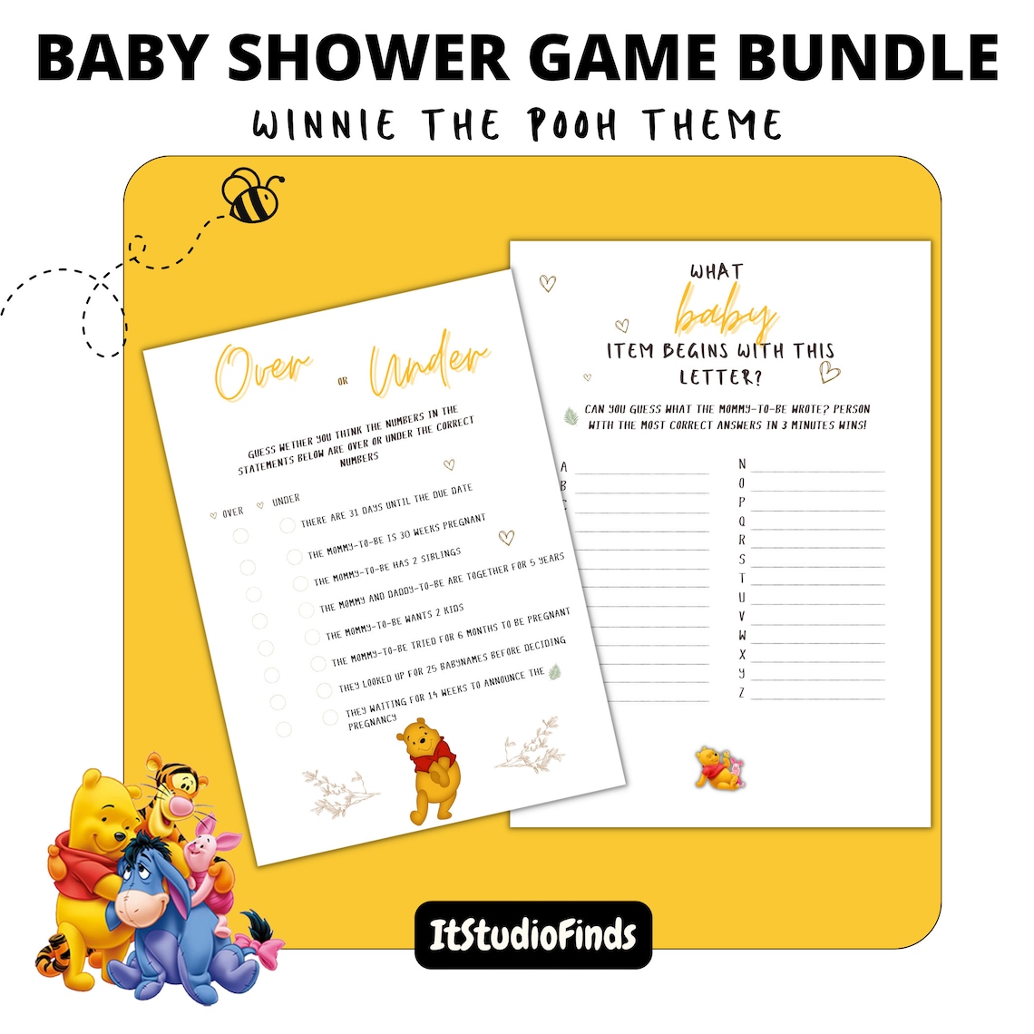 Winnie the Pooh Baby Shower Games | Baby Shower Bundle in Winnie the