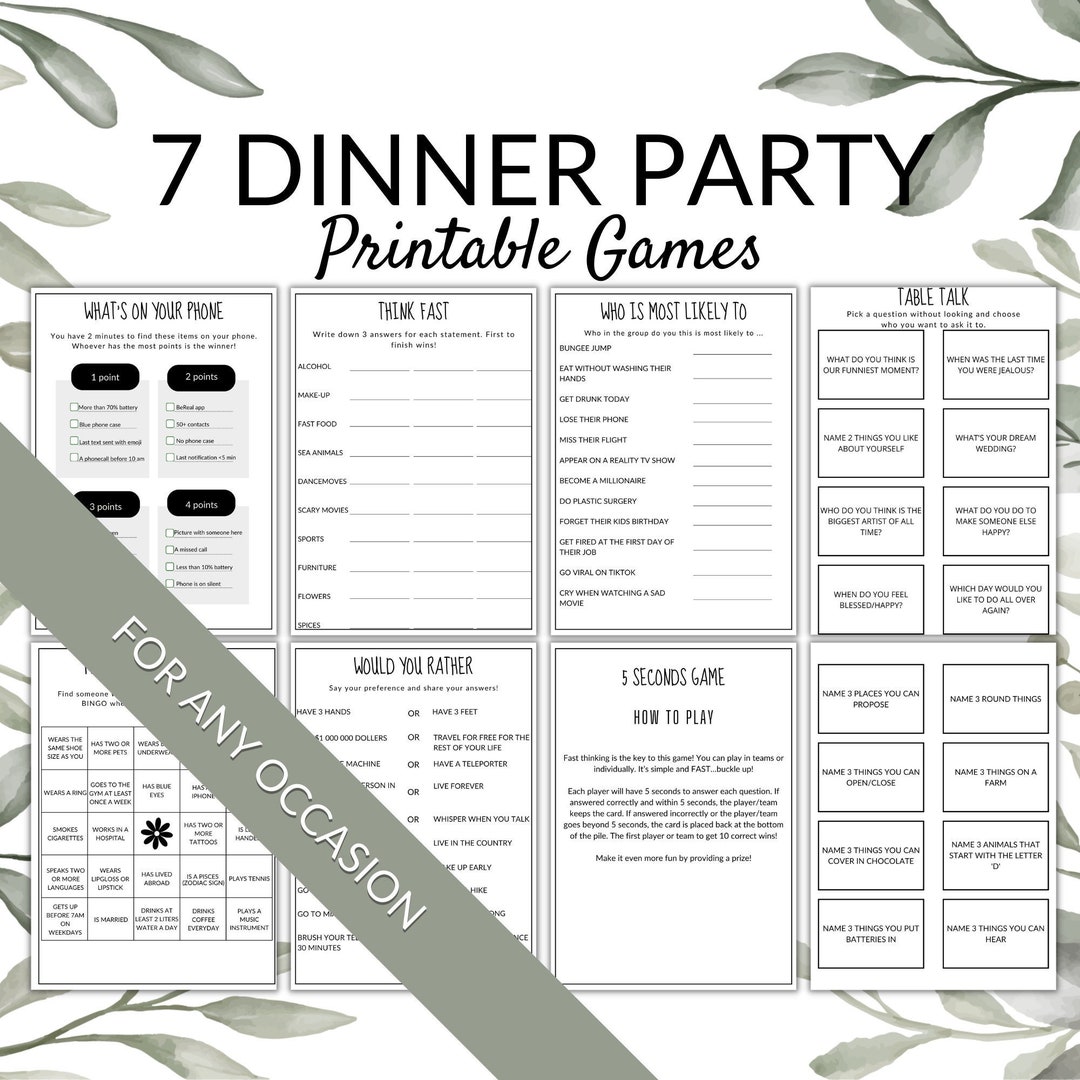 Printable Dinner Party Games,dinner Table Party Gamest, Bachelorette Game,wedding Shower Game