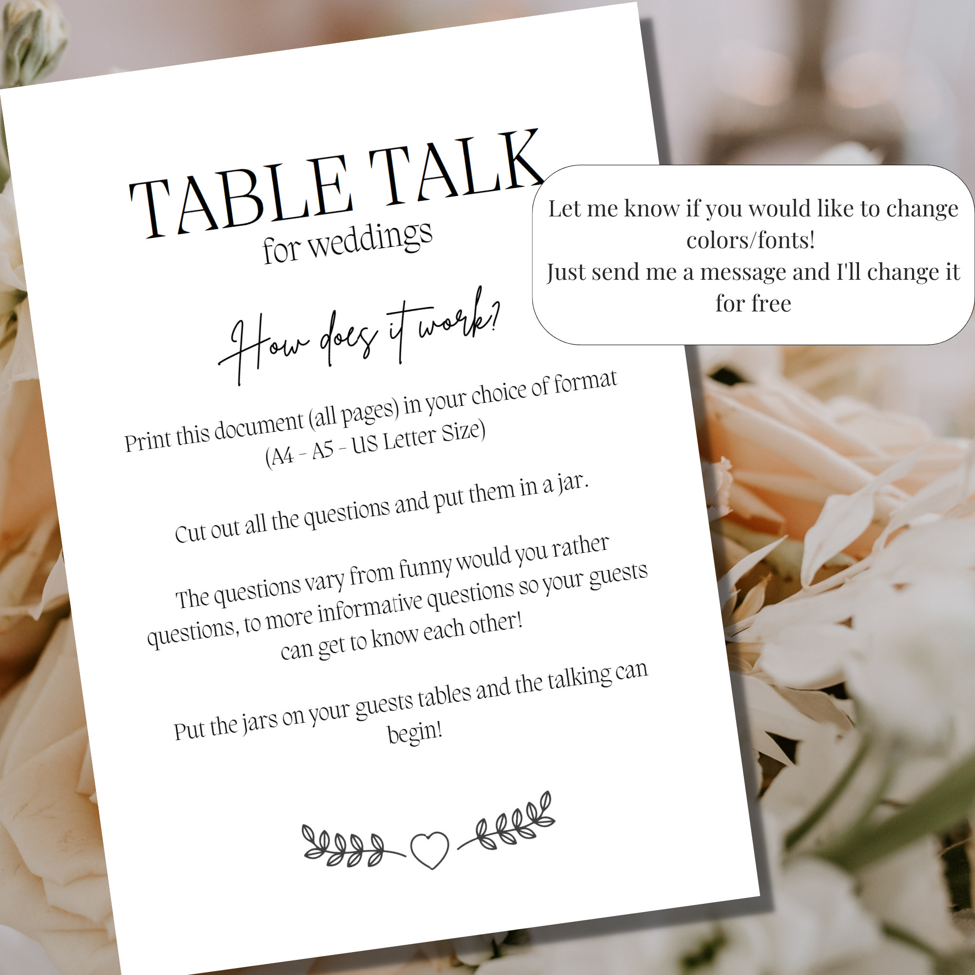 Printable Wedding Conversation Starters Cards, Table Talk Game for ...