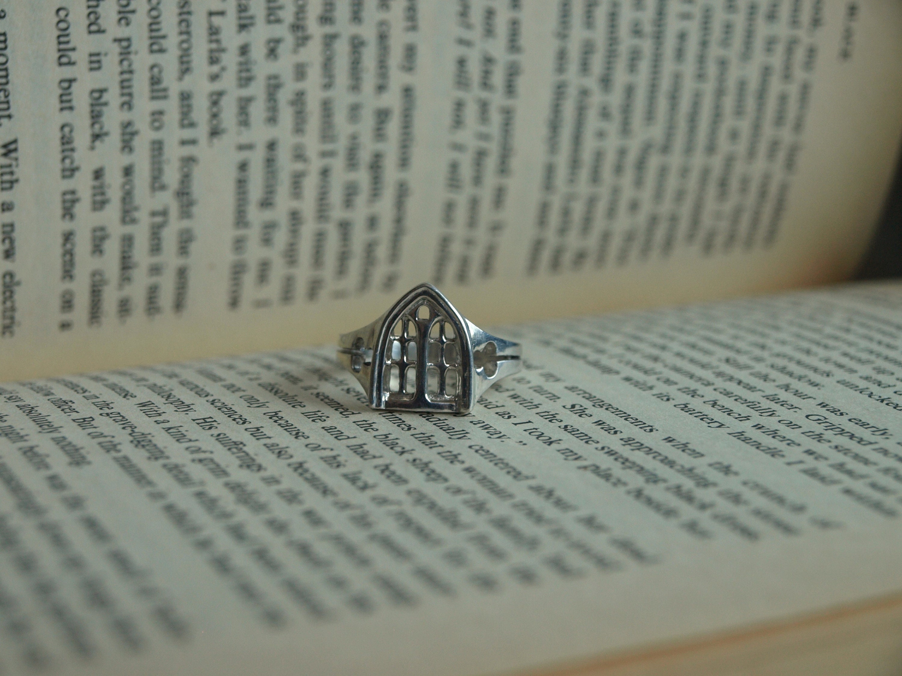 Sterling Silver Hand-Carved Handmade Gothic Vampiric Victorian Edwardian Cathedral Window Ring Unique Statement Piece