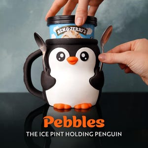 3D Printed Holiday Penguin Ice Cream Cozy – Festive Pint Holder, Cute Christmas Desk or Kitchen Decor