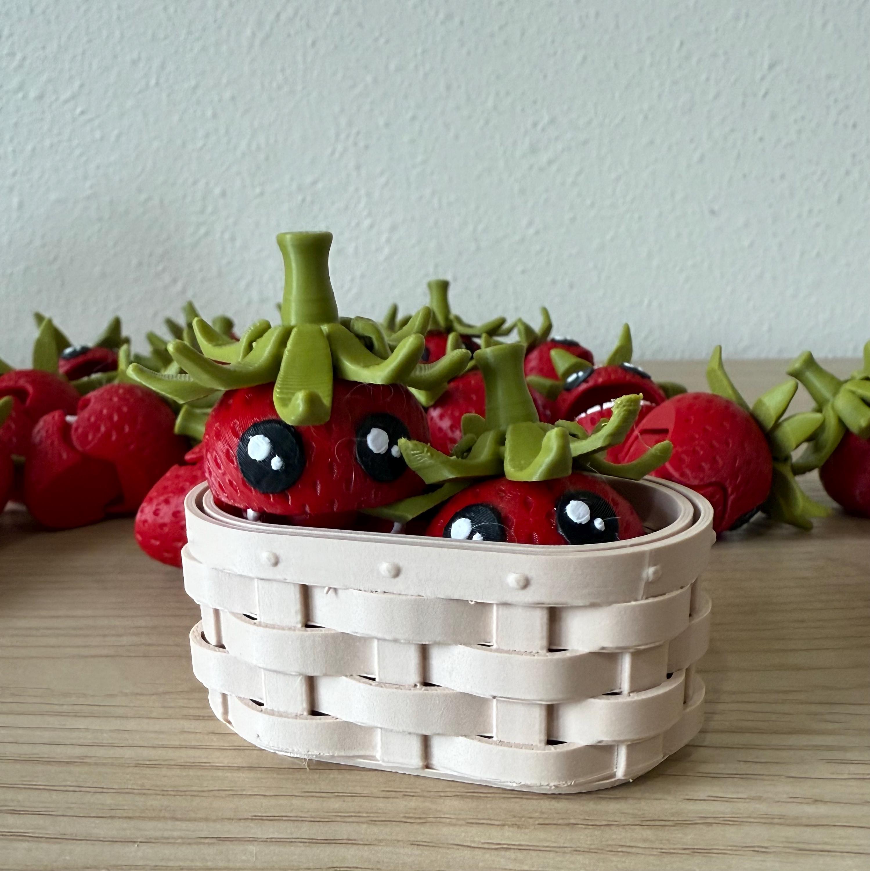 3D Printed Articulated Strawberry with Basket: Kawaii Desk Toy