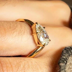 2.5 CT Pear Cut Engagement Bypass Band Ring 10K 14K 18K Gold Proposal Ring Unique Anniversary Gift Wedding Ring Curved Band Gift For Her