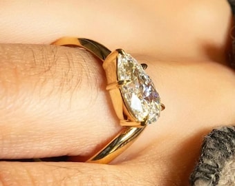 2.5 CT Pear Cut Bypass Band Engagement Ring 14K Solid Gold Proposal Ring Unique Anniversary Gift For Her Curved Band Wedding Ring For Women