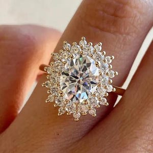 Modern Oval Engagement Ring | Yellow Gold Hidden Halo Diamond Ring | Delicate Solitaire | Unique Bridal Jewelry for Her | Promise Ring