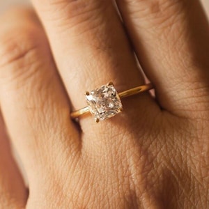 Cushion Cut Solitaire Ring | 14K Gold Engagement Ring | Classic Diamond Proposal Ring | Timeless Wedding Band | Anniversary Gift for Her