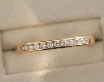 Yellow Gold Diamond Band | 14K Gold Wedding Ring | Delicate Stacking Band | Diamond Eternity Ring | Dainty Wedding Band | Solid Gold Ring