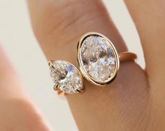 Toi et Moi Engagement Ring Oval Cut | Gold Two Stone Ring | Future Mrs. Gift | Modern Bridal Jewelry | Oval Toi et Moi Ring