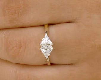 Triangle Cut East West Two Stone Toi Et Moi Moissanite Engagement Ring Gift 14K Solid Gold Ring anniversary Gift For Her Proposal Ring