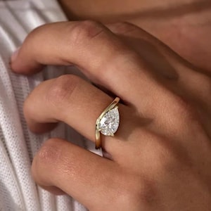 3 CT Pear Cut Engagement Bypass Band Ring Proposal Ring Unique Anniversary Gift Wedding Ring Curved Band Gift For Her Christmas Gift