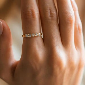Delicate Stacking Band Diamond Eternity Ring Dainty Wedding Band 14 K Solid Gold Ring Promise Ring Multi Stone Ring Anniversary Gift For Her