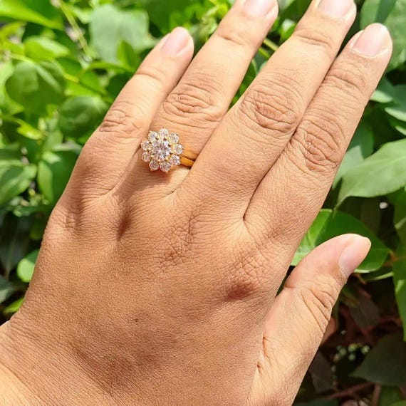 14K Gold Flower Diamond Engagement Ring / Natural Diamond  New 14k Gold Flower Cluster Diamond Promise Ring display picture 1