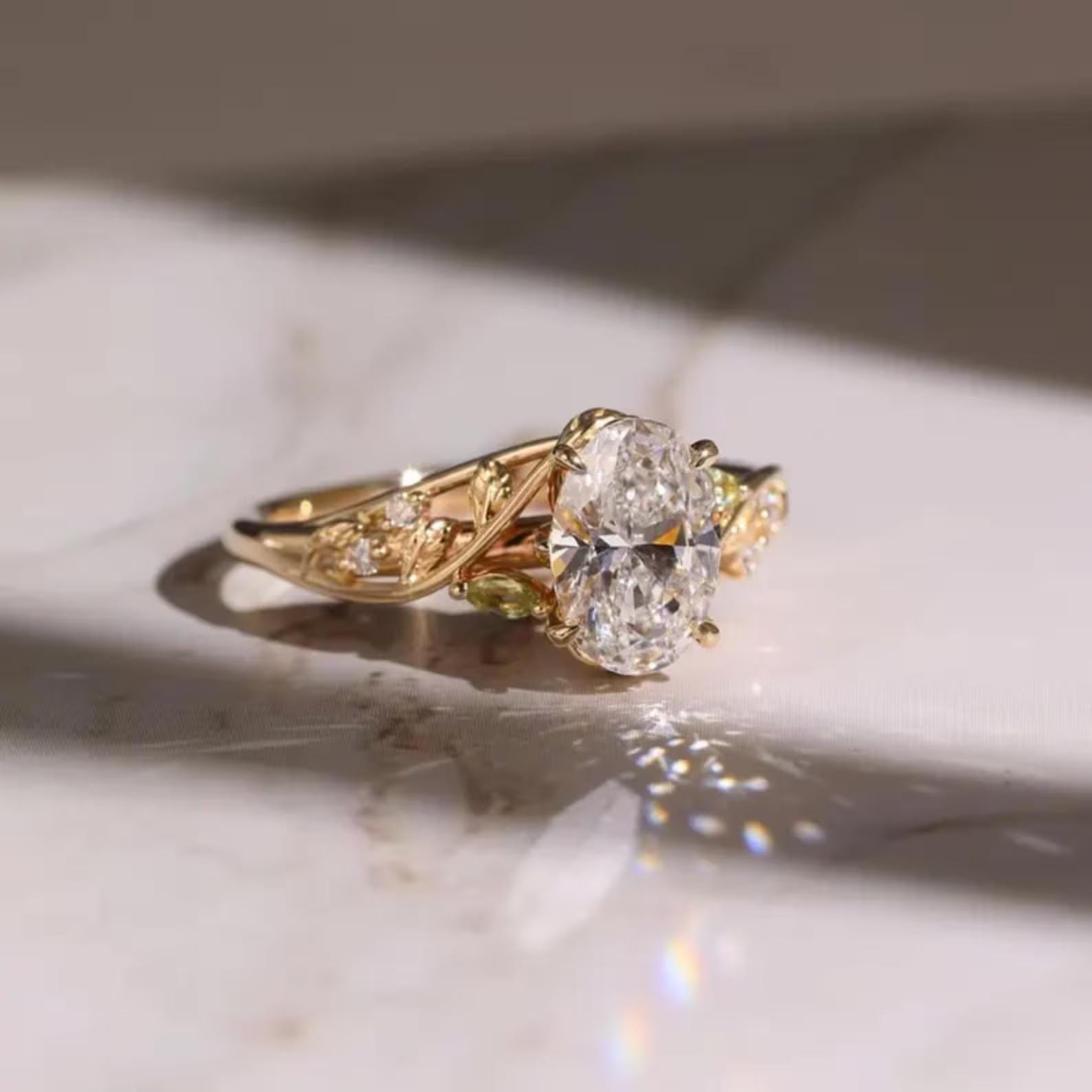 3 CT Oval Cut Moissanite Engagement Ring 14K Solid Gold Floral Wedding ...