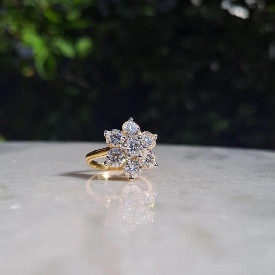 14K Gold Flower Diamond Engagement Ring / Natural Diamond  New 14k Gold Flower Cluster Diamond Promise Ring display picture 1