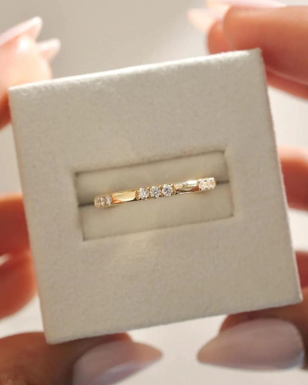 14K Solid Gold Half Eternity Diamond Wedding Band | Unique Stackable ...