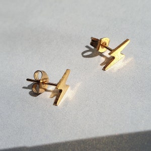 gold lightning earring stud earring, stainless steel unisex earring, flash sensitive skin earring