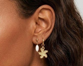 gold starfish earrings, mermaid core earring set, waterproof earrings for swimming, gold earring set, water resistant earrings for summer