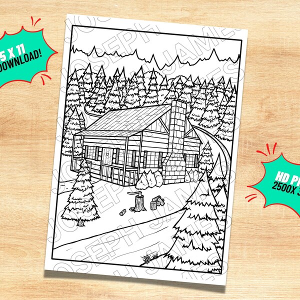 Log Cabin Coloring Page - Etsy