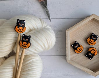 Knitting Needle Point Protectors | Spoopy Halloween Cat Stitch Stoppers | Knitting Notions | Gifts for Knitters | Needle Stoppers
