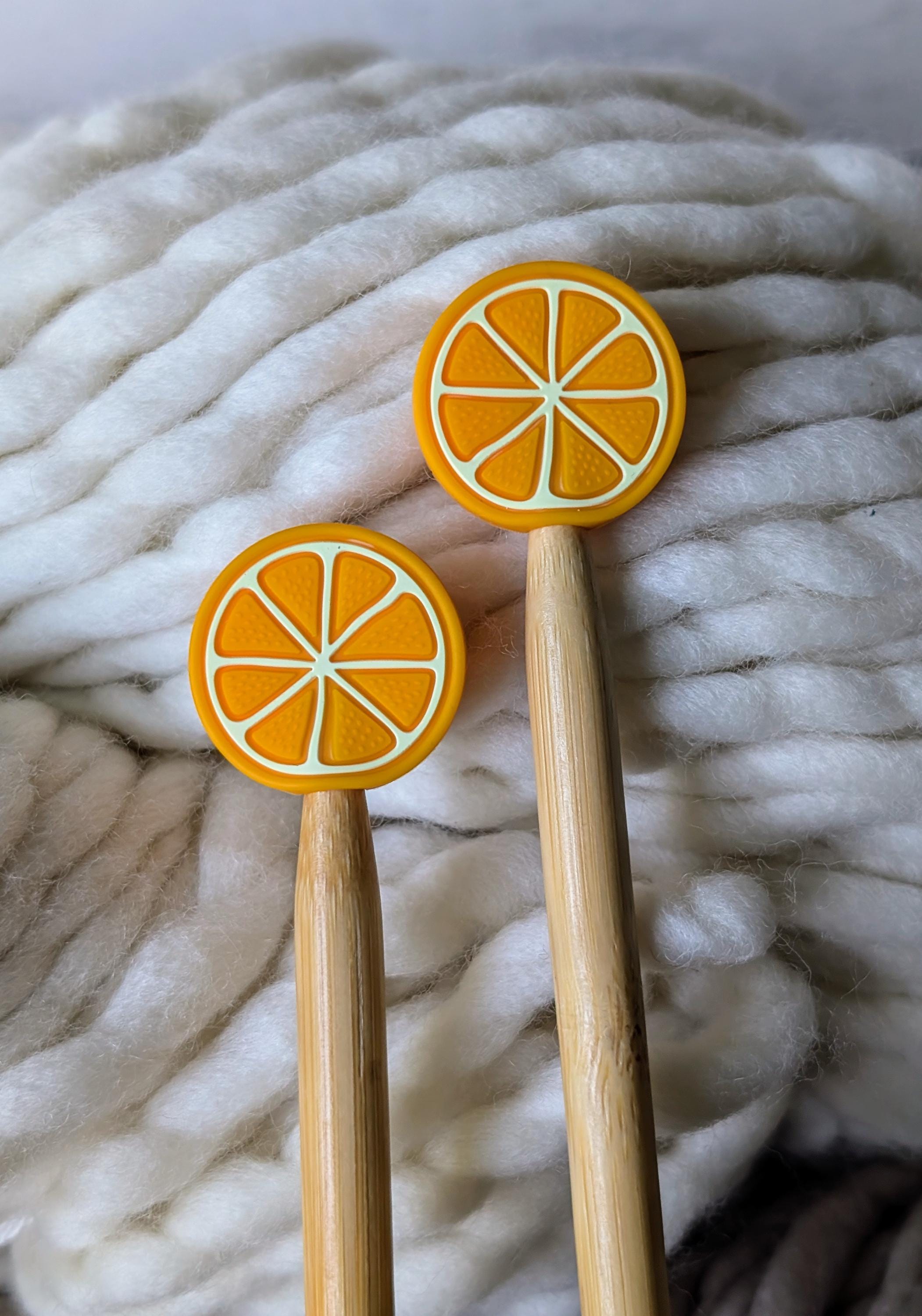 Knitting Needle Point Protectors | Orange Fruit Stitch Stoppers | Knitting Notions | Gifts for Knitters | Needle Stoppers