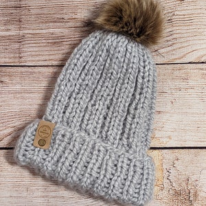 Knit Wool Free Beanie | Chunky knit beanie with Pom Pom | Ribbed Beanie | Faux Fur Pom Pom | Child Size | Acrylic Beanie