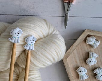 Knitting Needle Point Protectors | Puppy Dog Stitch Stoppers | Knitting Notions | Gifts for Knitters | Needle Stoppers