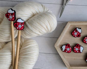 Knitting Needle Point Protectors | Hot Cocoa Stitch Stoppers | Knitting Notions | Gifts for Knitters | Needle Stoppers