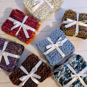 Hand Knit Coasters | Textured Knit Coaster | Handmade Coaster Set | Set of 4