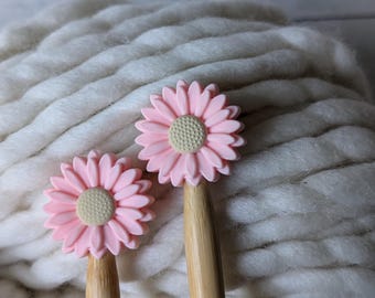 Knitting Needle Point Protectors | Pink Flower Stitch Stoppers | Knitting Notions | Gifts for Knitters | Needle Stoppers