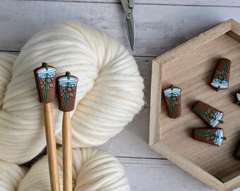 Knitting Needle Point Protectors | Iced Coffee Stitch Stoppers | Knitting Notions | Gifts for Knitters | Needle Stoppers