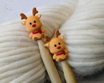 Knitting Needle Point Protectors | Cute Reindeer Stitch Stoppers | Knitting Notions | Gifts for Knitters | Needle Stoppers