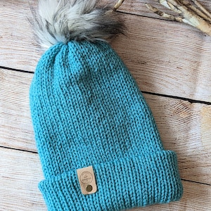 Ya Basic Knit Beanie with Pom | Simple knit beanie with Pom Pom | Simple Beanie | Faux Fur Pom Pom | Adult Size | Acrylic Beanie