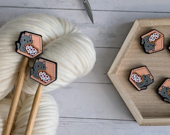 Stricknadelspitzenschutz | Pizza Katze Maschenstopper | Strickzubehör | Geschenke für Strickerinnen | Nadelstopper