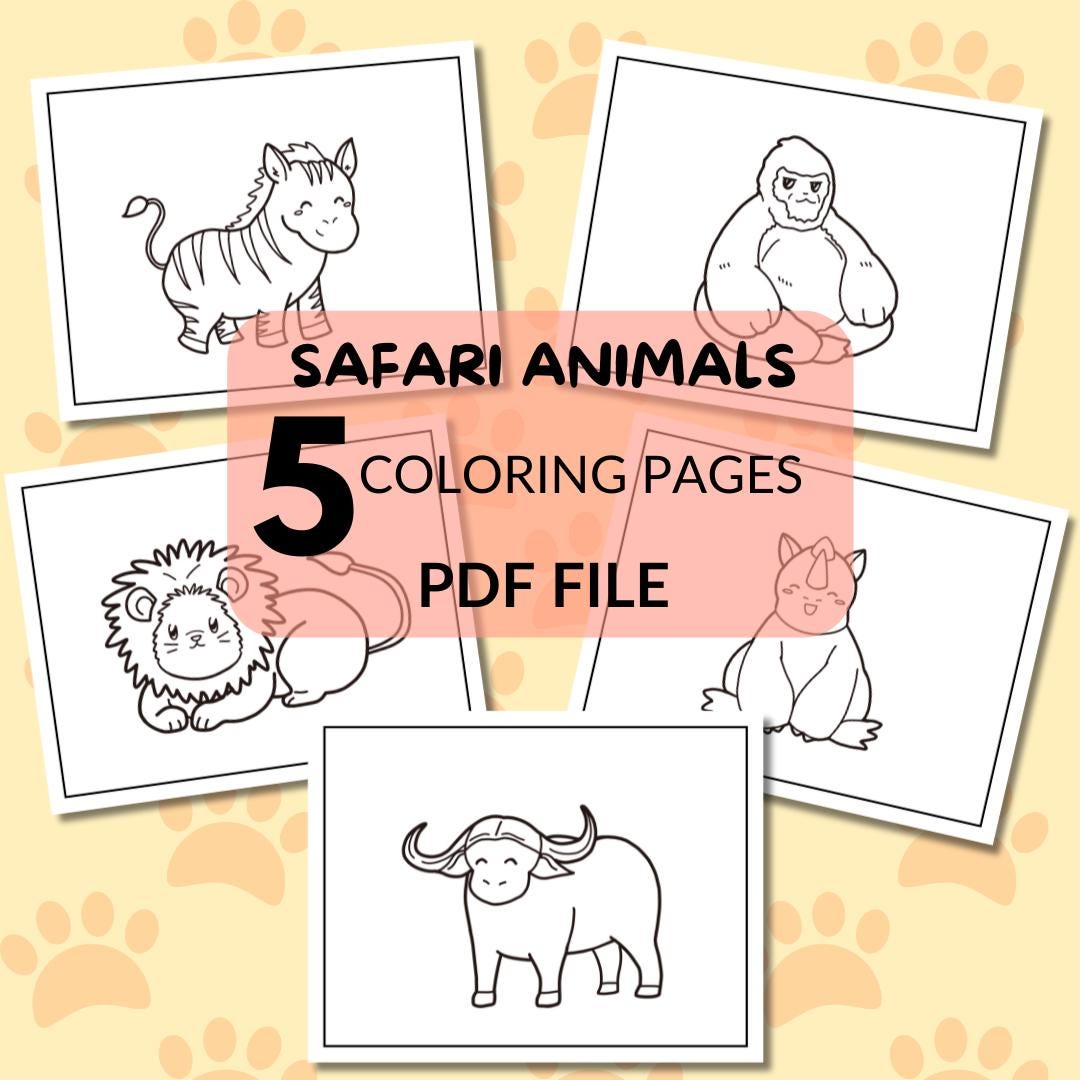 Safari Animal Coloring Book for Kids Cute & Fun Jungle Animals Coloring ...