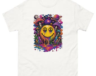 Psychedelic Smiley Face T-Shirt, Trippy Mushroom Tee, Melting Smile Graphic Shirt, Colourful Festival T-Shirt, Cosmic Psychedelic Art Tee