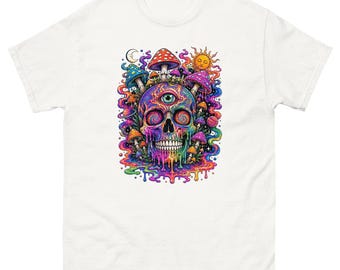 Psychedelic Skull T-Shirt, Third Eye Skull Tee, Trippy Mushroom Shirt, Colourful Skull Graphic Tee, Festival T-Shirt, Surreal Art Top