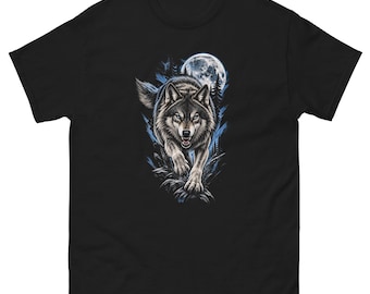 Wolf Moon T-Shirt, Running Wolf Graphic Tee, Full Moon Wolf Shirt, Blue Wolf T-Shirt, Wilderness Wildlife Tee, Wolf Lover Gift
