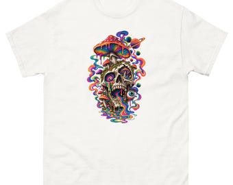 Psychedelic Skull T-Shirt, Trippy Mushroom Tee, Colourful Skull Shirt, Psychedelic Art T-Shirt, Festival Graphic Tee, Alternative Shirt