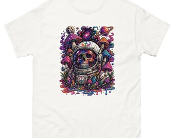 Psychedelic Skull Astronaut T-Shirt, Trippy Space Skull Tee, Cosmic Mushroom Shirt, Colourful Festival Graphic Tee, Surreal Space Art
