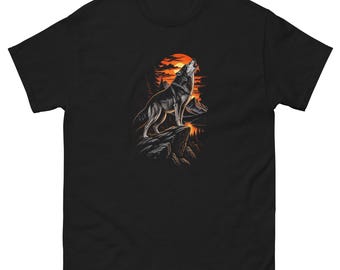 Howling Wolf T-Shirt, Sunset Wolf Graphic Tee, Mountain Wolf Shirt, Wilderness T-Shirt, Wolf Lover Gift, Nature Graphic Tee
