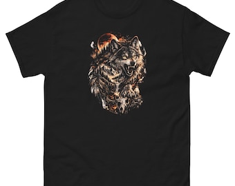 Angry Wolf T-Shirt, Red Moon Wolf Graphic Tee, Fierce Wolf Wildlife Shirt, Dark Wilderness Tee, Gothic Wolf Lover Gift