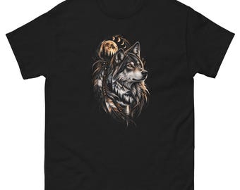 Wolf Moon T-Shirt, Lunar Wolf Graphic Tee, Forest Wildlife Shirt, Boho Wilderness Tee, Nature Lover Gift, Black Wolf Shirt