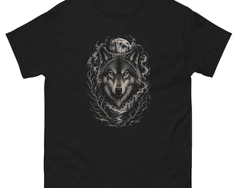 Wolf Moon T-Shirt, Howling Wolf Graphic Tee, Dark Forest Wolf Shirt, Gothic Wildlife T-Shirt, Wilderness Wolf Gift, Black Graphic Tee