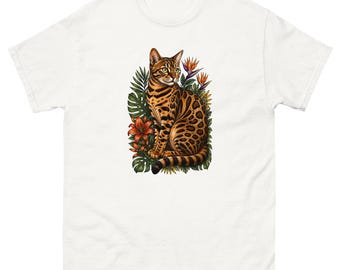 Bengal Cat T-Shirt, Tropical Cat Tee, Bengal Cat Gift, Floral Cat Shirt, Cat Lover T-Shirt, Botanical Jungle Cat Graphic Tee