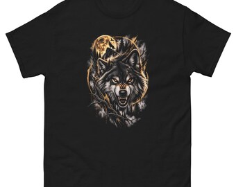 Fierce Wolf T-Shirt, Full Moon Wolf Graphic Tee, Angry Wolf Wilderness Shirt, Dark Forest Wildlife Tee, Wolf Lover Gift