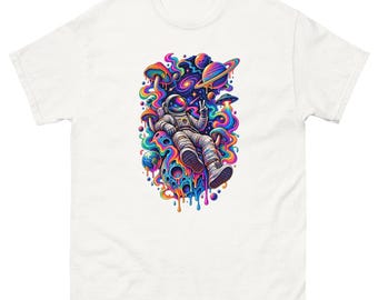 Psychedelic Astronaut T-Shirt, Trippy Space Tee, Cosmic Mushroom Shirt, Colourful Astronaut Graphic Tee, Galaxy Festival T-Shirt