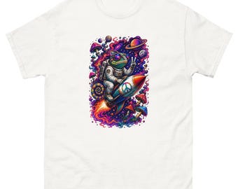 Psychedelic Chameleon Astronaut T-Shirt, Trippy Space Chameleon Tee, Cosmic Mushroom Shirt, Colourful Festival Graphic Tee