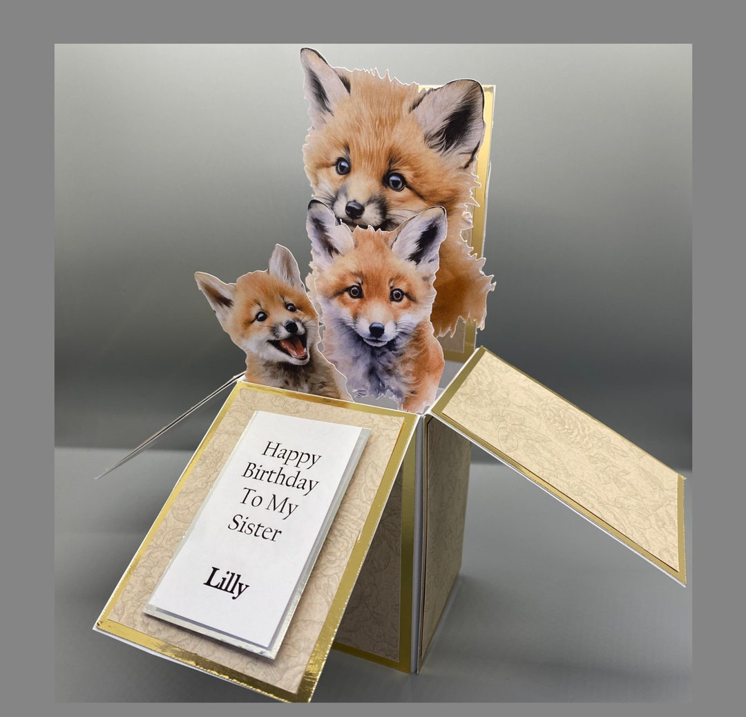 Personalised Fox Pop up Box Card - Fox Birthday Card - Birthday Card ...