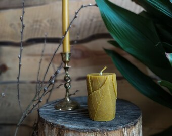 Beeswax Pillar Candle, Leaf-Shaped Pillar Pure Beeswax Candle 100%, Organic Candles